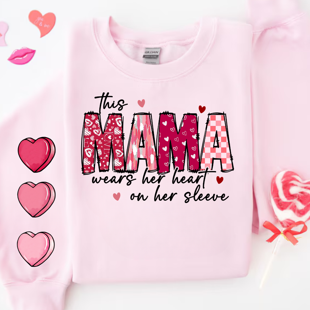 This Mama Wears Her Heart On Her Sleeve Crewneck Sweater