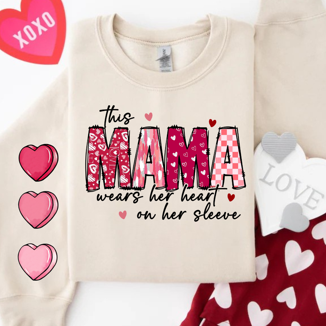 This Mama Wears Her Heart On Her Sleeve Crewneck Sweater