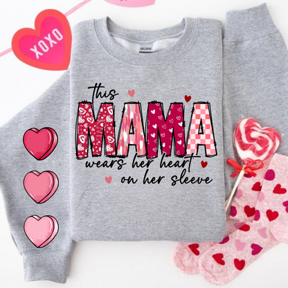 This Mama Wears Her Heart On Her Sleeve Crewneck Sweater
