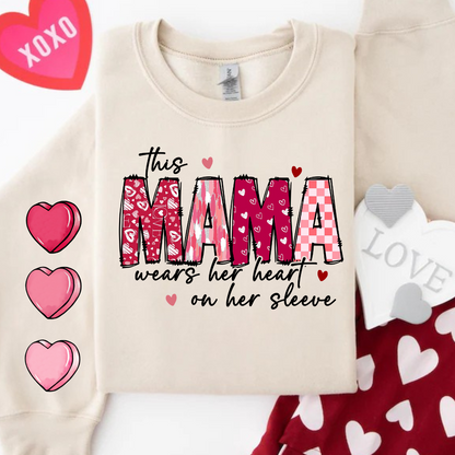 This Mama Wears Her Heart On Her Sleeve Crewneck Sweater